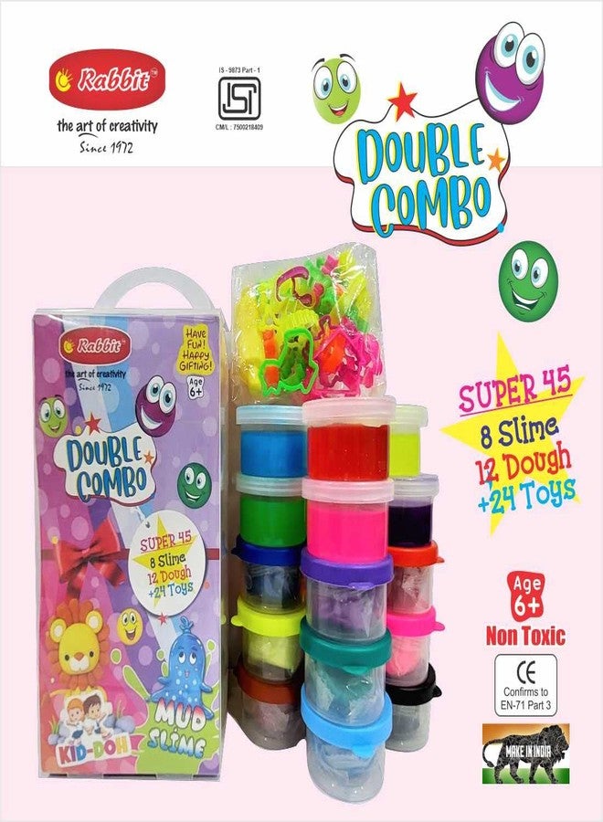 Rabbit Dough & Slime Double Combo Pack | 12 Soft Modelling Doughs + 8 Galaxy Slimes + 24 Fun Moulds + Roller & Cutter | 24 Vibrant Shades | Creative Play Set for Kids Age 3+ | Multicolor Toy Gift - Image 2